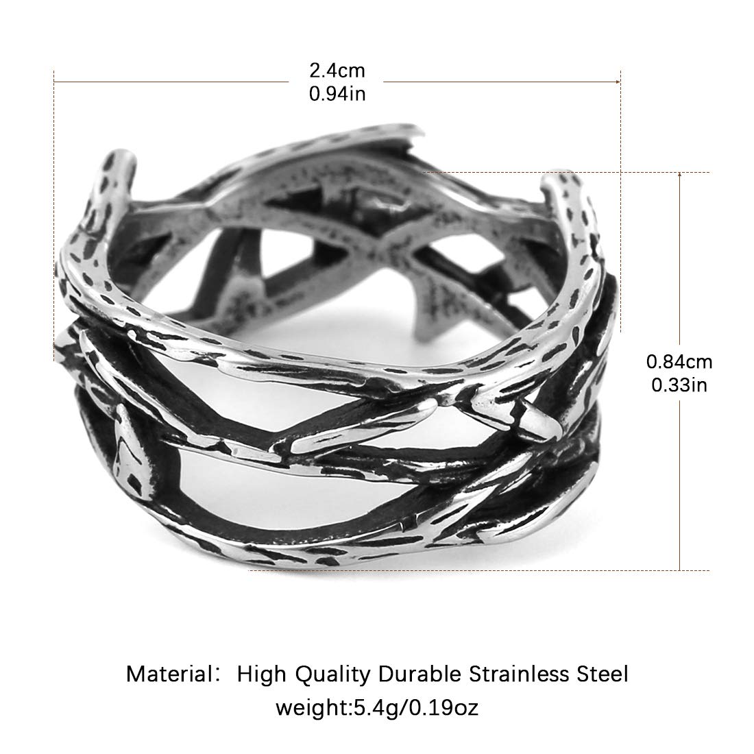 HZMAN Jesus Crown of Thorns Ring for Men Stainless Steel Pinky Ring