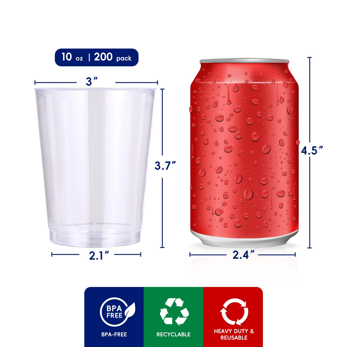 JOLLY CHEF 10 oz Clear Disposable Plastic Cups 200 Pack, Clear Plastic Cups Tumblers, Heavy duty Party Glasses, Disposable Cups for Wedding, Thanksgiving, Christmas Party