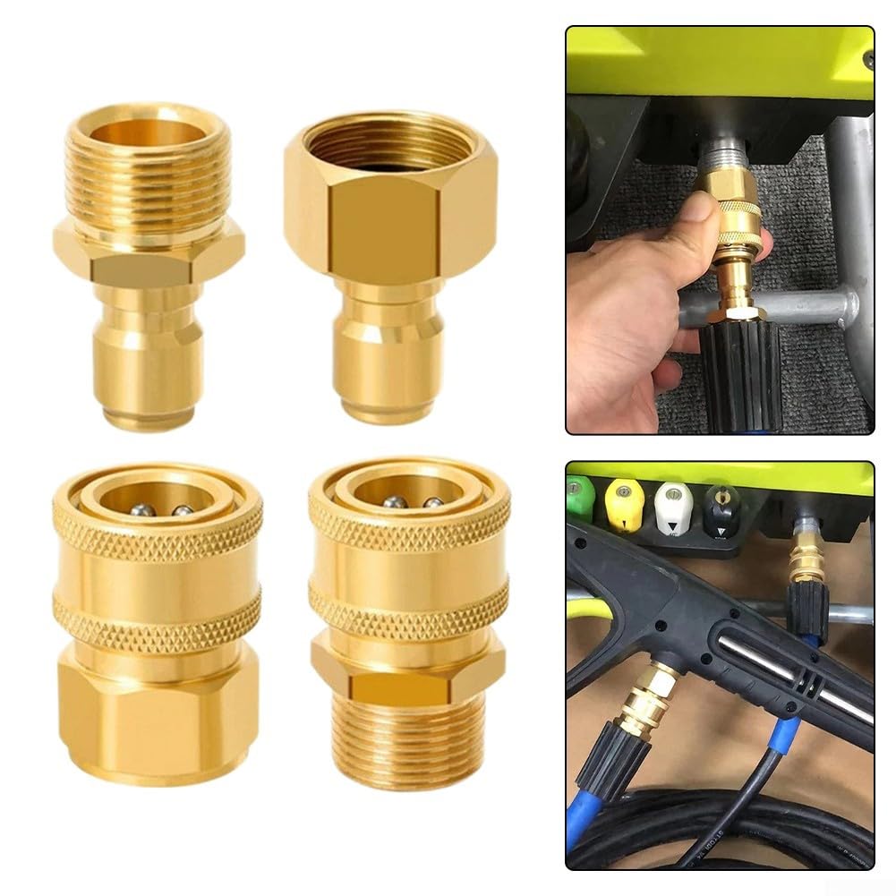 Oniissy 4pcs 3/8" 1/4" Quick Connect Adapter M22-15/14mm For Pressure Washer Hose,Fast Connect & Quick Release Disconnect for Washer Hose Pump (M22-14MM 3/8")