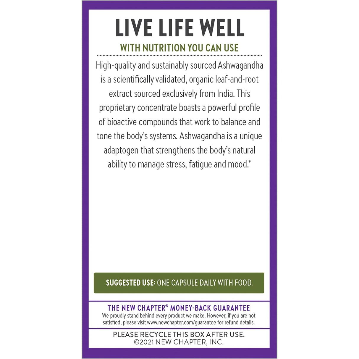 New Chapter Organic Ashwagandha Supplement, One Capsule a Day of Adaptogens for Stress Relief, Mood Support, & Energy, Vegan, 60 Count