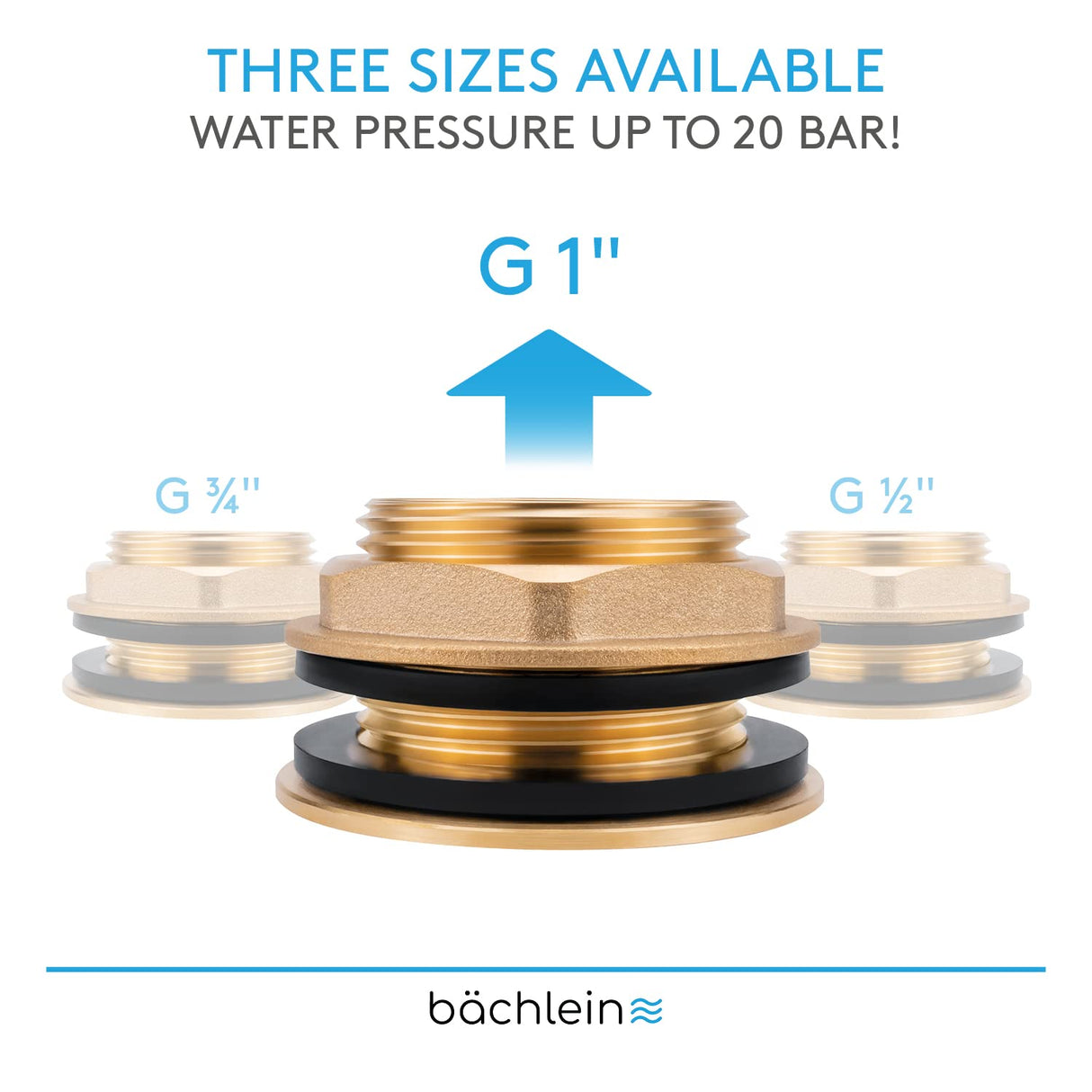 Bächlein Universal Rain Barrel Bushing - Brass Tank Bushing as Connection for Water Tap or Spigot including 2 Seals - Barrel Screw Connection with 1 Inch Internal Thread