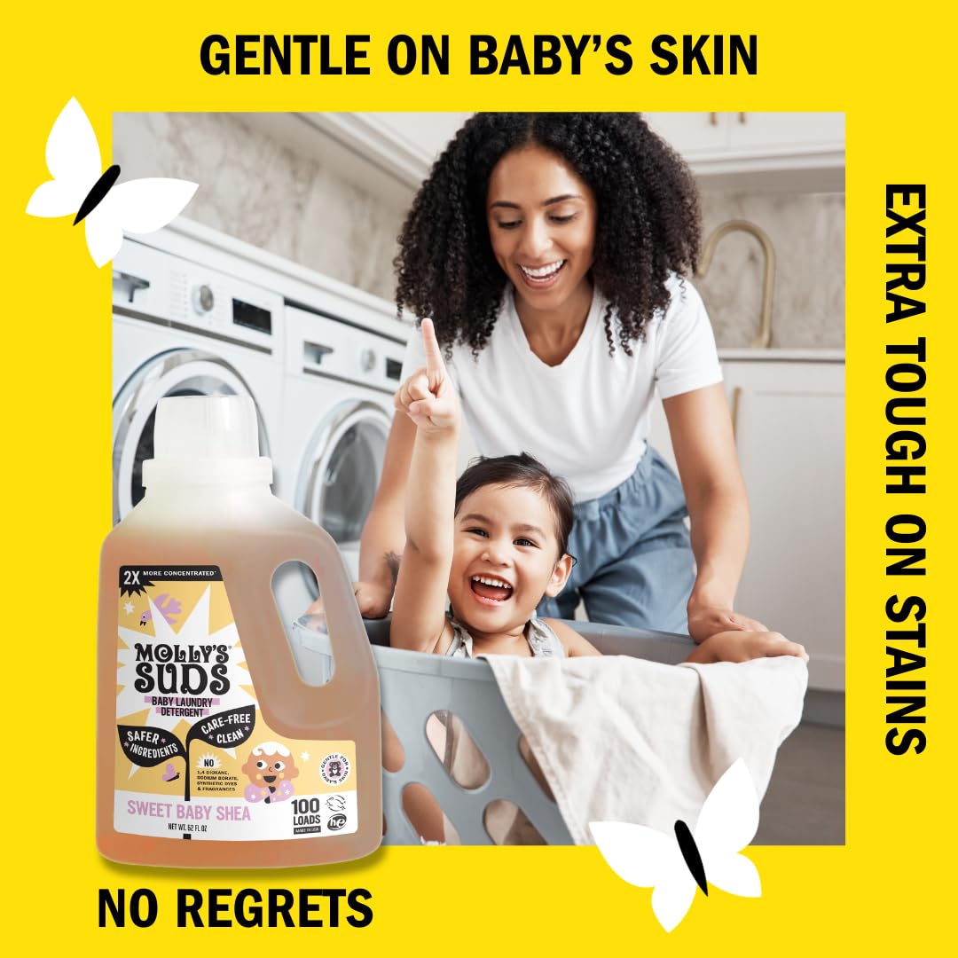Molly's Suds Baby Liquid Laundry Detergent | Removes Formula, Poop & Spit-Up Stains | Extra Gentle for Infants, Babies, Toddlers (Sweet Baby Shea, 200 Loads)