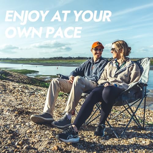 Dowinx Double Camping Chair Loveseat, Portable Folding Outdoor Lawn Chair with Padded Seats, Armrests, Side Pockets, 440lbs Capacity for Beach, Patio, Picnic - Blue PRO