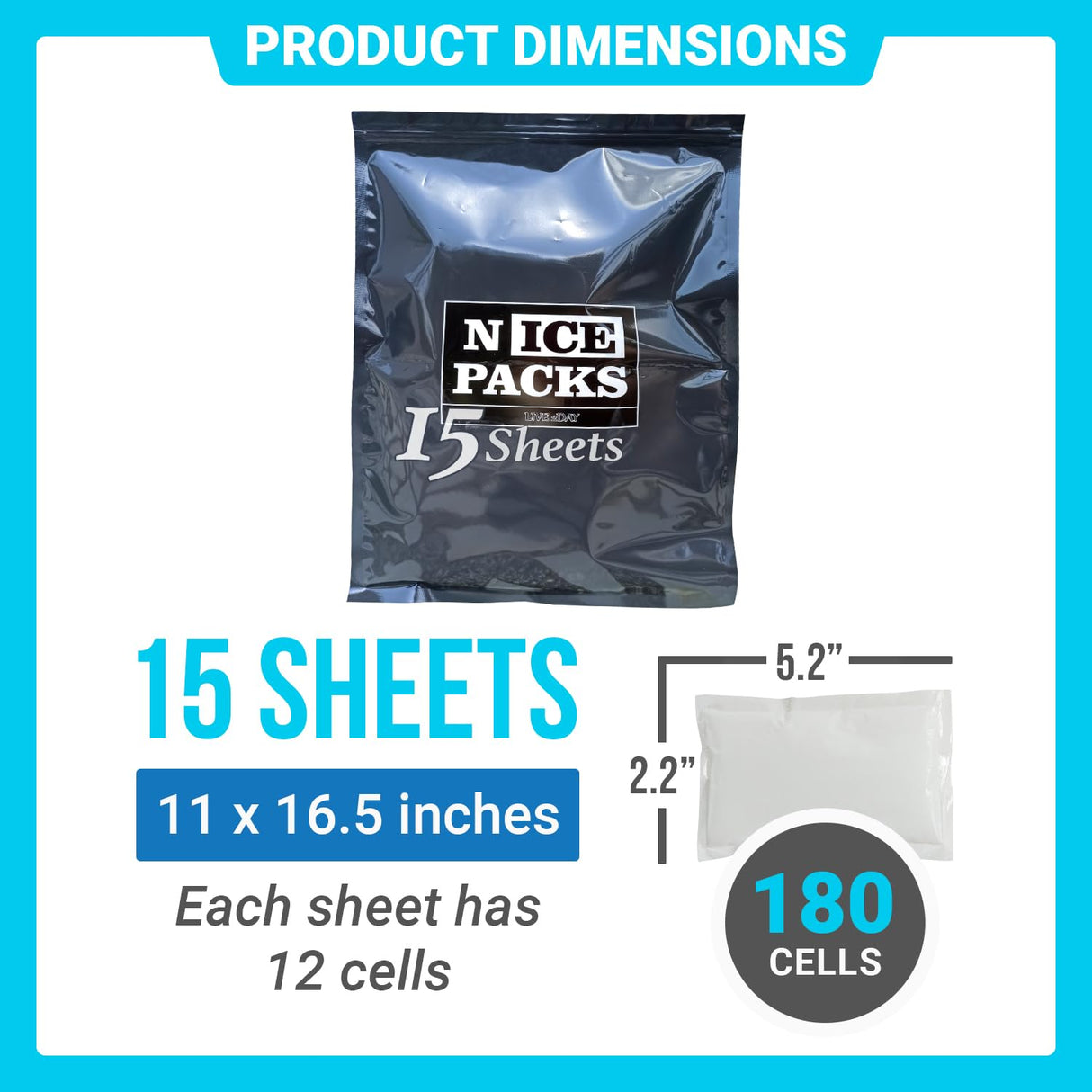 Nice Packs Reusable Dry Ice Packs for Coolers, Flexible Long Lasting Freezer Packs for Lunch Boxes, Shipping Frozen Food (15 Extra Large Sheets)