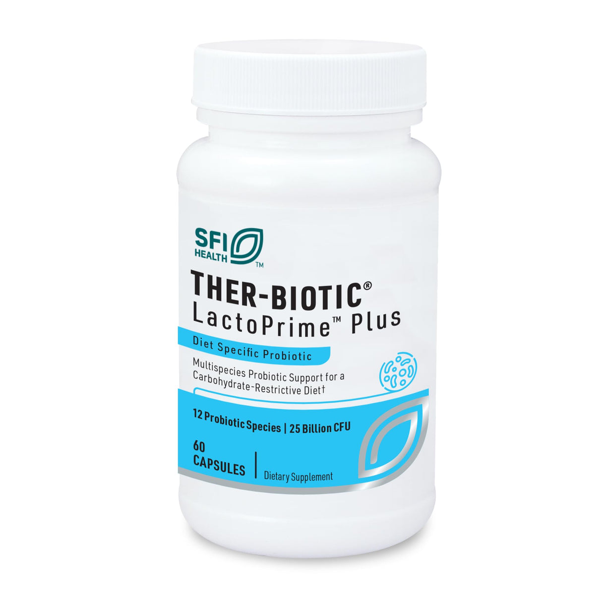 Klaire Labs SFI Health Ther-Biotic LactoPrime Plus - Lactobacillus and Bifidobacterium Probiotics for Digestive Health - Daily Probiotic for Men & Women for Carb-Sensitive Individuals (60 Capsules)