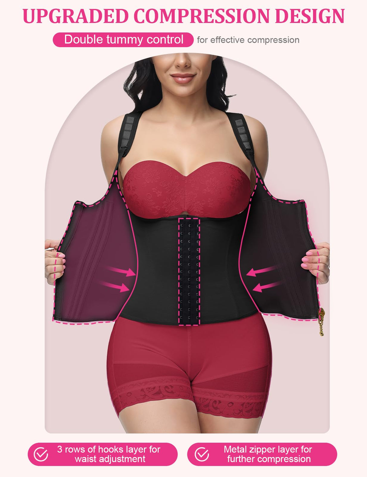 SHAPSHE Waist Trainer for Women, Tummy Control Sports Girdle, Workout Body Shaper with Adjustable Shoulder Strap Black