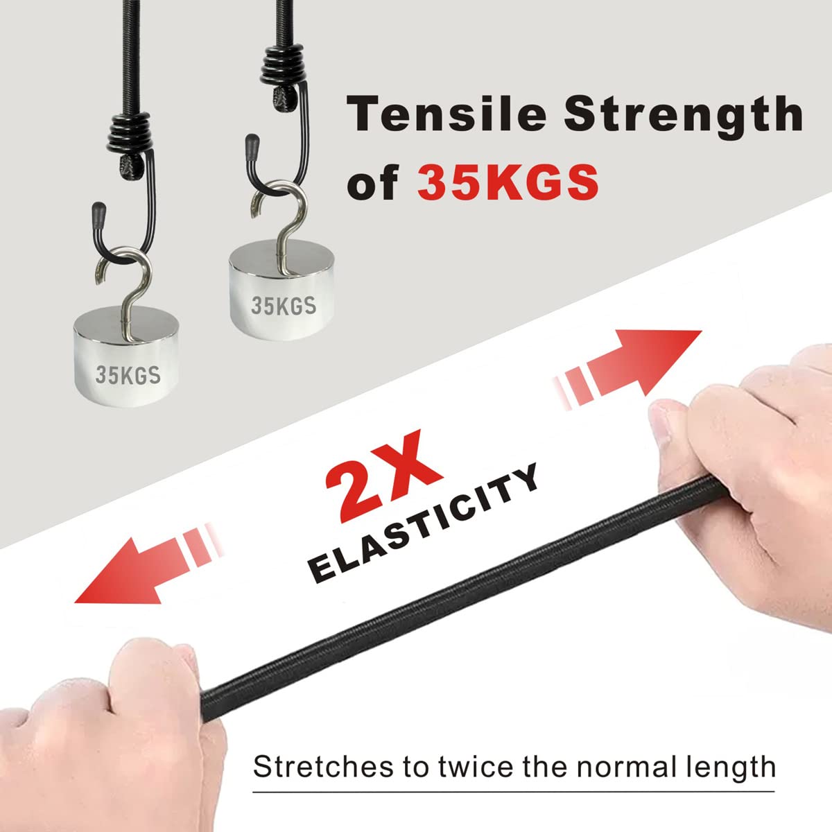 BEXSLE Bungee Cords with Hooks, Heavy Duty Outdoor Elastic Bungee Straps,No Odour Industrial Grade Bungee Rope for Securing Tarps, Luggage,Tents, Bikes or Garden Tidying 24in6pcs + 48in2pcs (Black)
