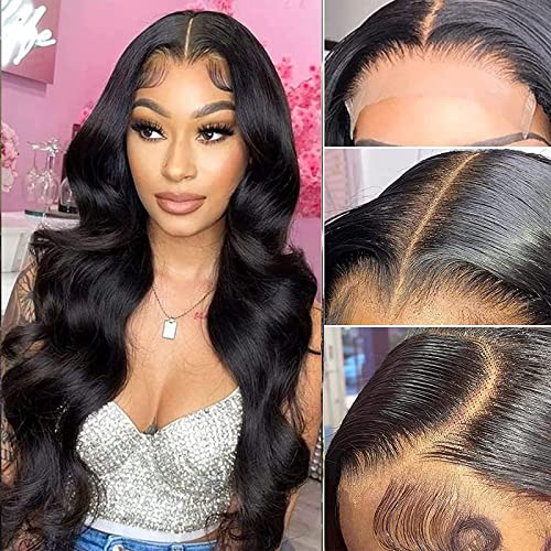 Aaliweya 5x5 HD Transparent Lace Closure Wigs Human Hair Body Wave 5x5 Closure Wigs for Women 150% Density Glueless Wigs Pre Plucked Soft and Smooth Natural Black Color 18 inch