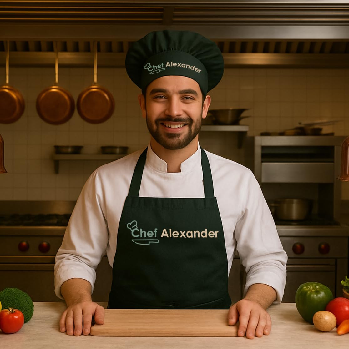 Personalized Aprons with Custom Name, Chef Apron for Cooking, Personalized Gifts Men, Apron Gifts Women with Pockets, Waterproof Chef Apron, Husband Dad Gifts for Christmas, Grill Gifts for Men