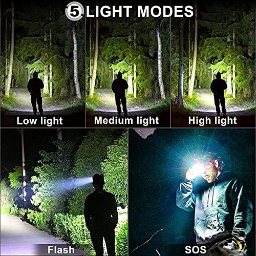 BUD K LED Headlamp USB Rechargeable, Head Lamp XHP70 Super Bright 6000 High Lumen with 5 Modes, Batteries Included, Zoomable, Waterproof Headlight for Camping Hunting Running Fishing Biking