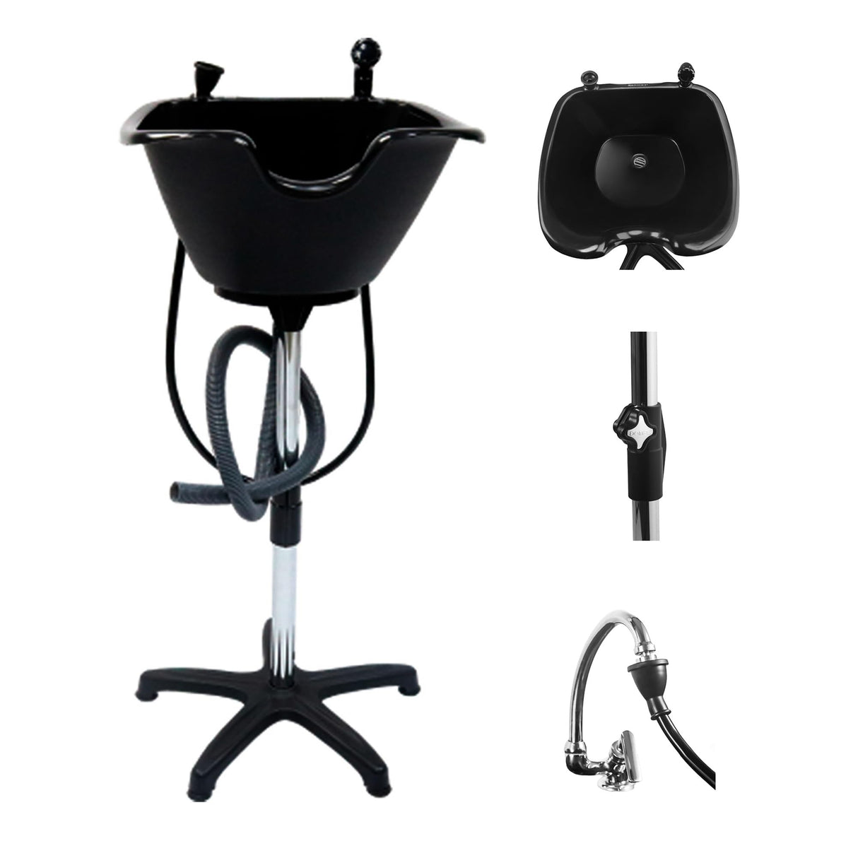 Dompel Portable shampoo Bowl for Handicap & Disabled, Seniors, Hairstylist and home services, wash unit Bowl with Chrome Steel Structure, Durable & Convenient 22 L