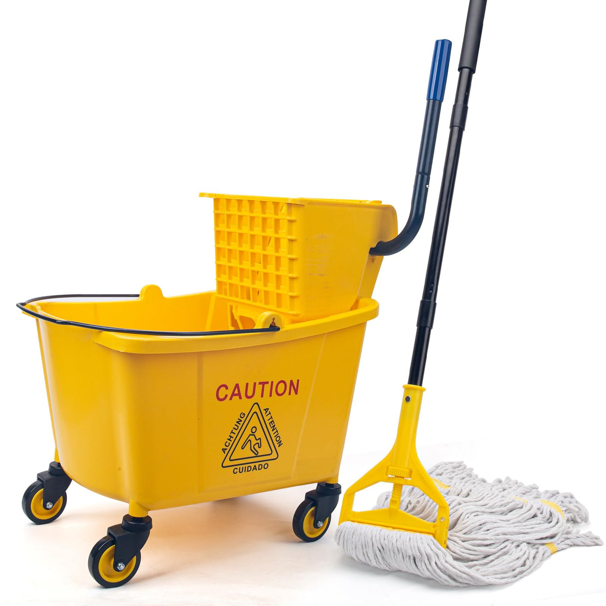 KeFanta 35 Quart Commercial Mop Bucket with Side Press Wringer on Wheels,Yellow,Include Heavy Duty Industrial Mop for Floor Cleaning,Household,Business,Restaurants and Janitorial Use