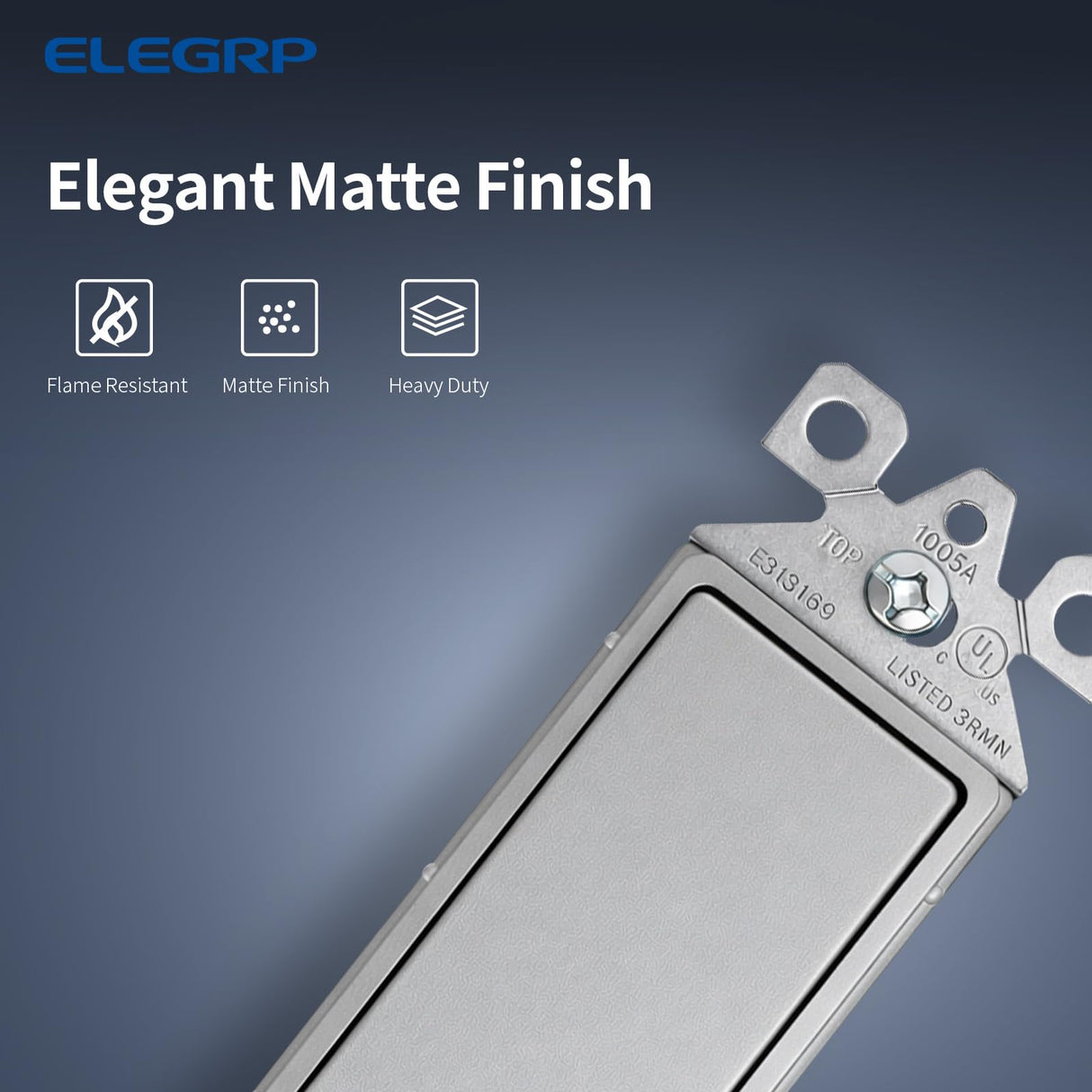 ELEGRP Matte Gray 3 Way Decorator Light Switch, 15A 120-277V, Paddle Rocker Switch Replacement, On/Off Wall Switch, Self-Grounding, Residential Grade, UL/CUL, 10 Pack
