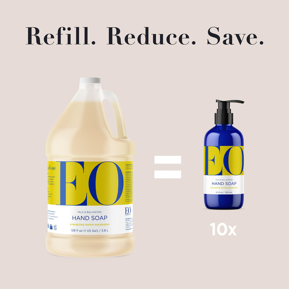 EO Liquid Hand Soap Refill, 1 Gallon, Lemon and Eucalyptus, Organic Plant-Based Gentle Cleanser with Pure Essential Oils