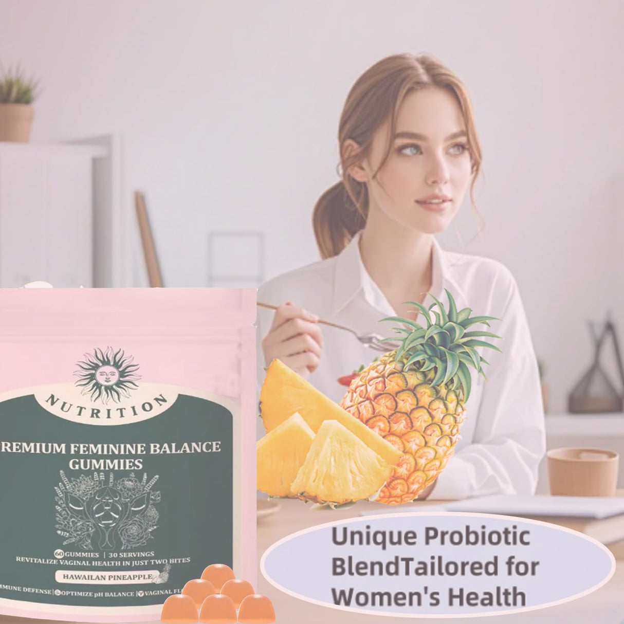 Premium Vital Nature Balance Feminine Gummies for Women's Sealed-1pack,Pineapple Feminine Gummies, Easy to Store, Help Unleash Confidence-60 Pieces