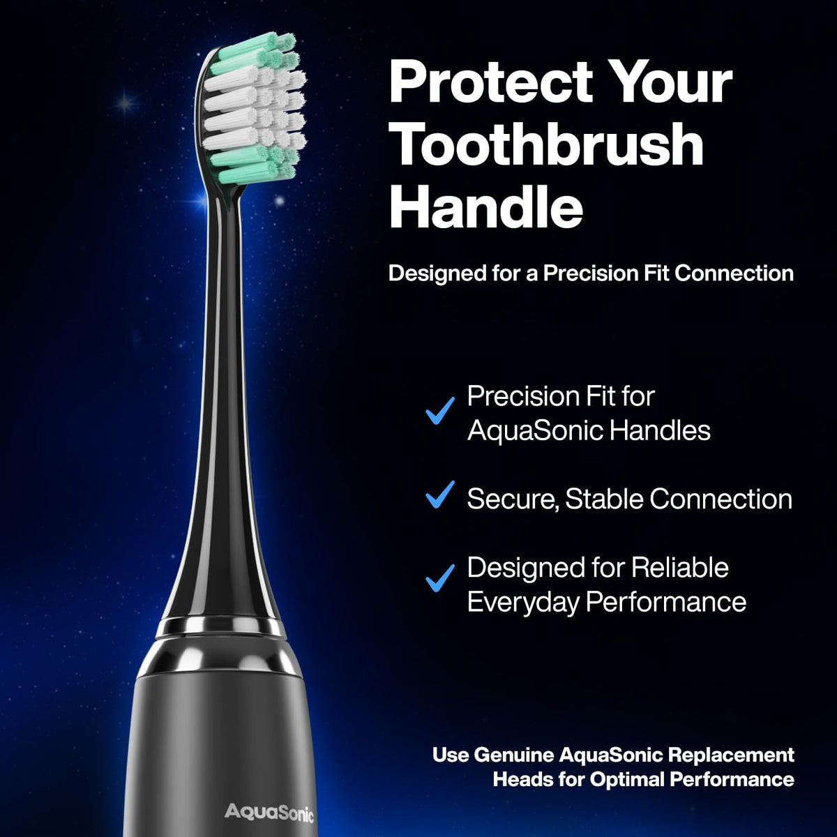 AquaSonic Genuine Standard Replacement Brush Heads, Black, 8 Pack