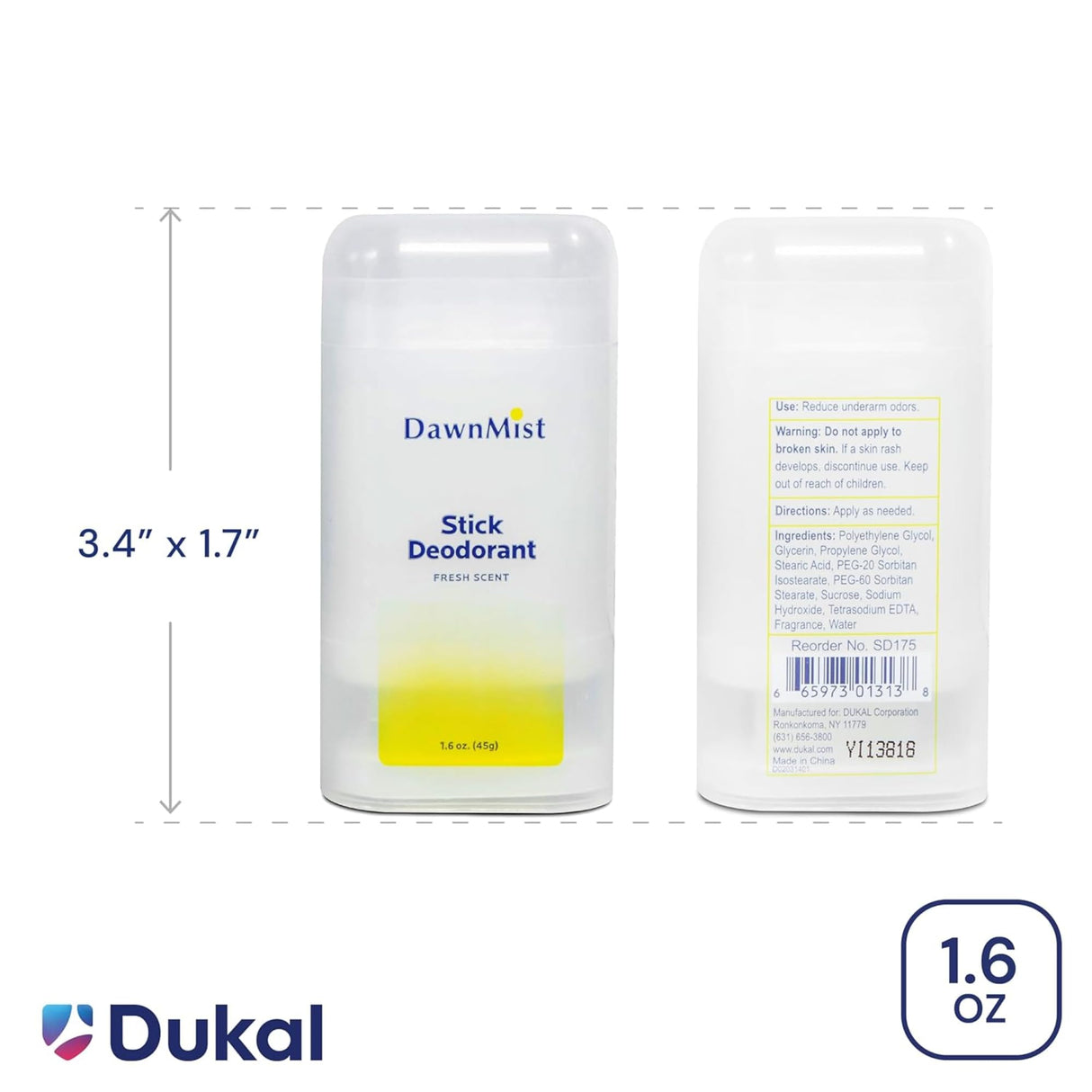 DAWNMIST Stick Deodorant, Fresh Scent 1.6 oz. Clear (Box of 144)