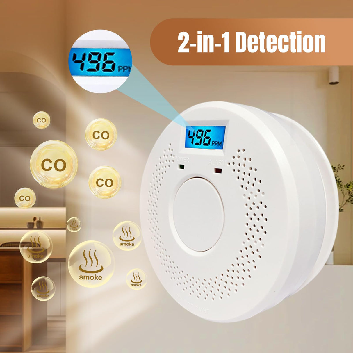 smoke detector Smoke and Carbon Monoxide Detector,Smoke Alarm,CO Detector Smoke Detector, Carbon Monoxide Alarm,5 Year Battery OperatedLCD Display and Sound Warning for Home, Bedroom, Kitchen,(1 Pack)