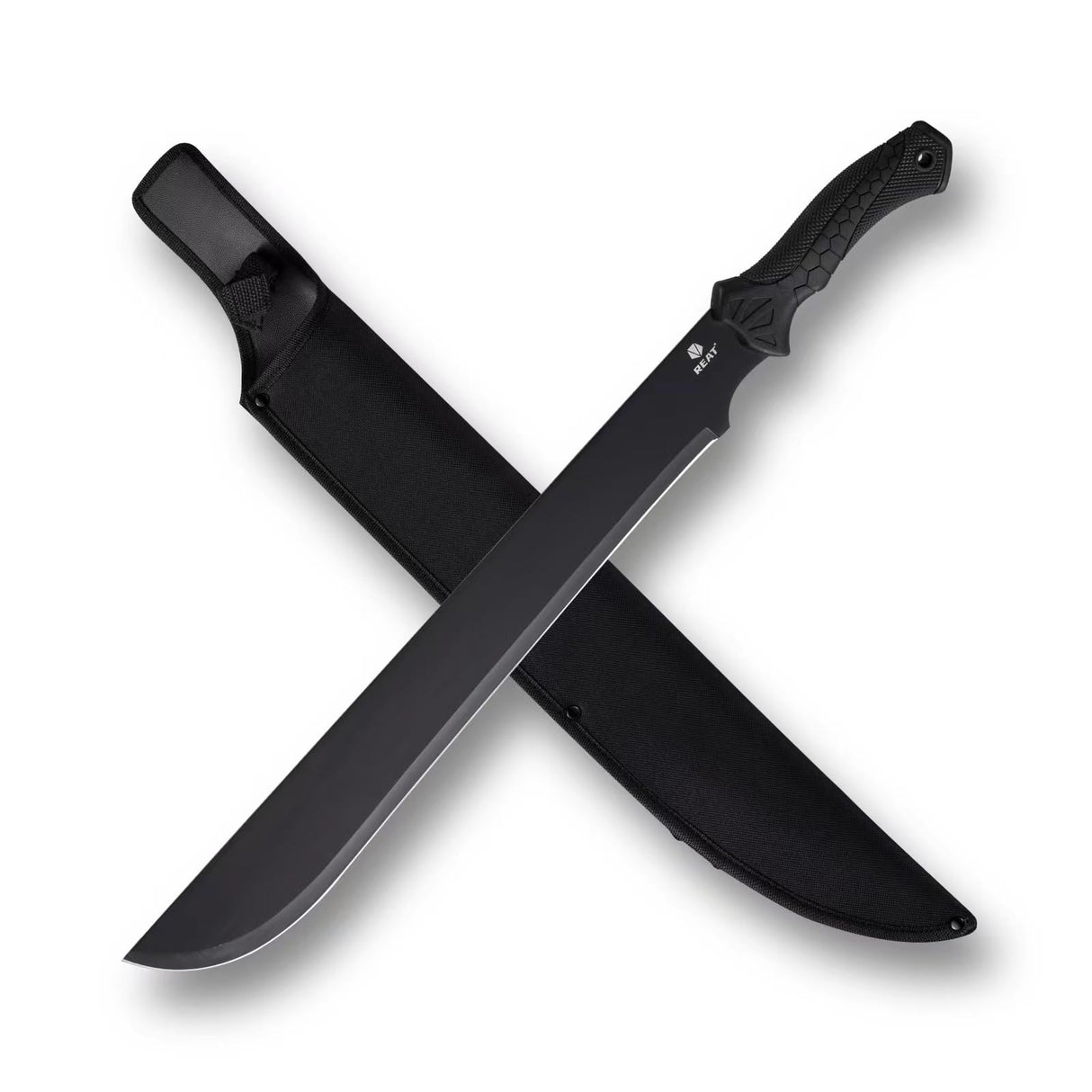 REAT Machete Heavy Duty with Sheath,24-inch Full Tang 420 Stainless Steel Blade,Non-silp Rubber Handle for Yard Work, Cutting Trees,Camping,Outdoor (Black)
