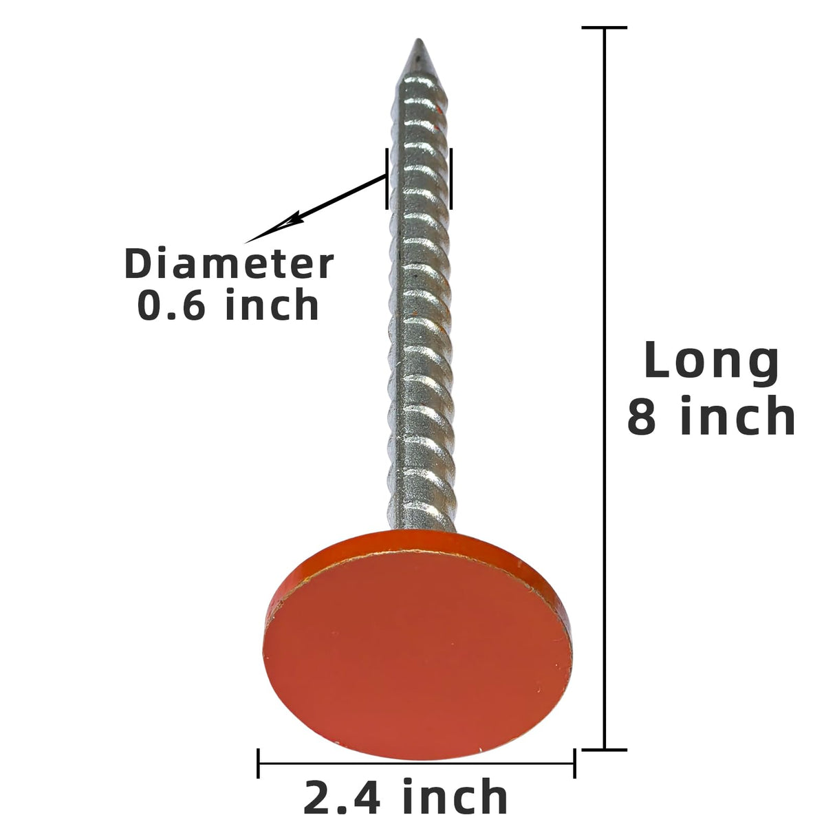 POSEOFFR 8 inch Rebar Survey Stakes, Heavy Duty Galvanized Stake, 2.4 inch Orange Head, 4 Pack