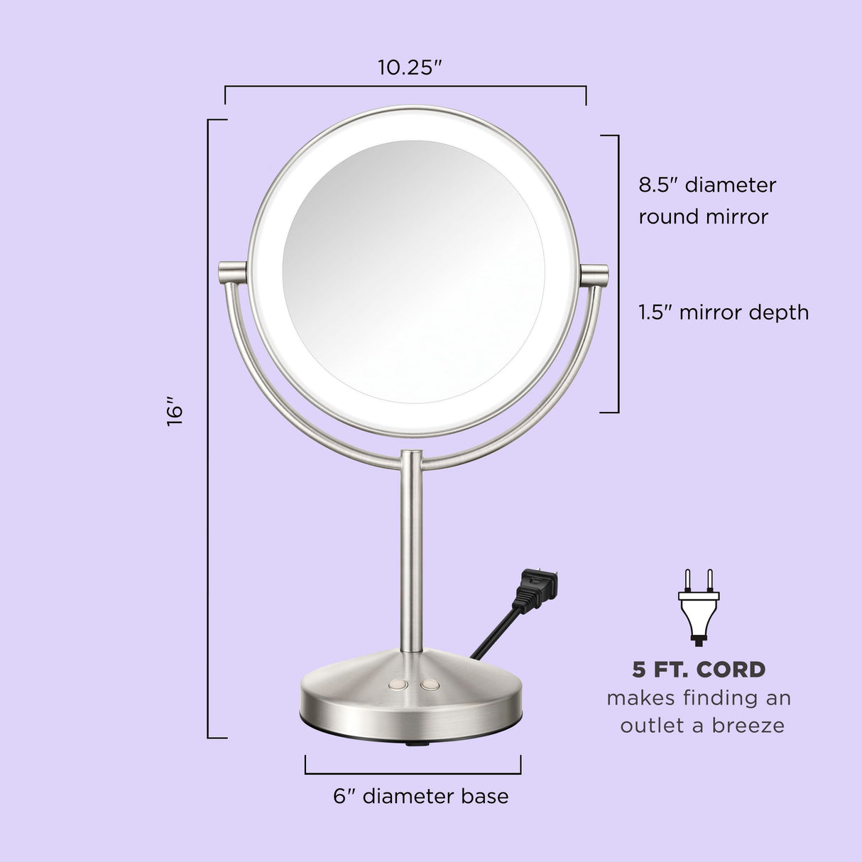 Conair Lighted Makeup Mirror, LED Vanity Mirror, 1X/10x Magnifying Mirror, Corded in Satin Nickel Finish