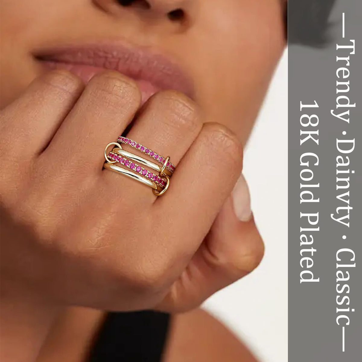 COLOYAN 18K Gold Plated interlocked Stackable Rings for Women Non Tarnish