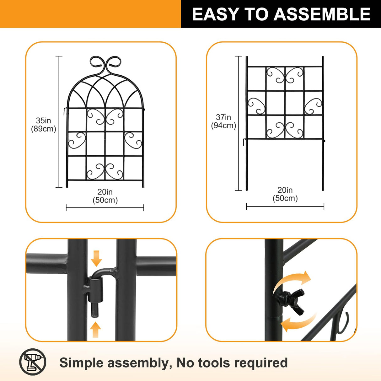YOBAZAN Metal Garden Trellis 71"x20", 2 Pack Plant Support Trellis