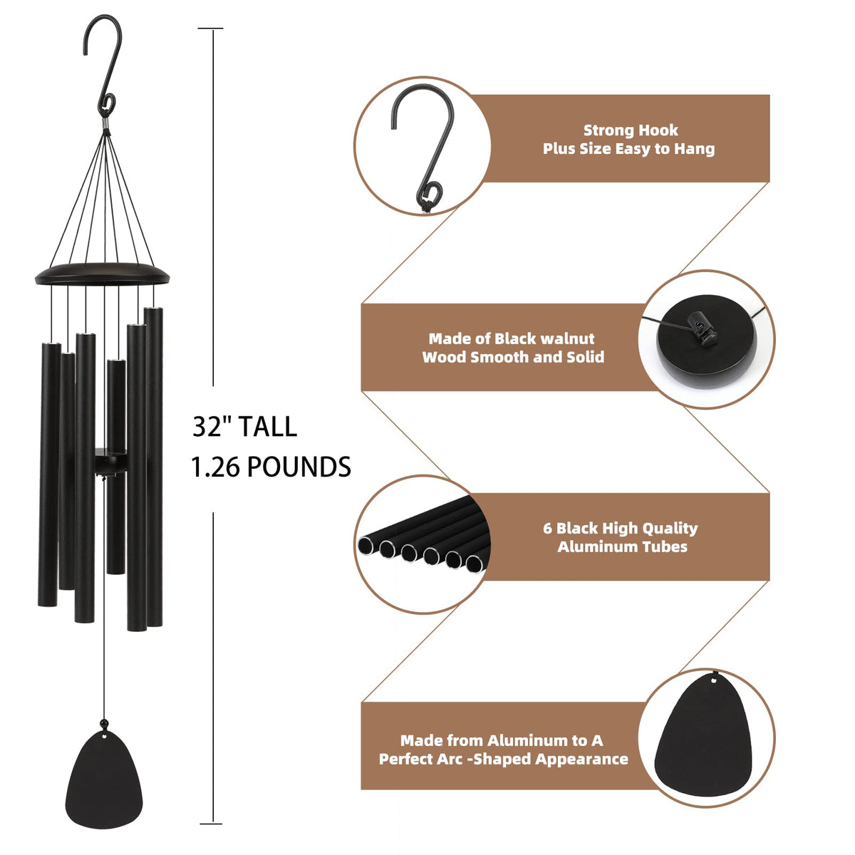 FSVGYY 32" Large Aluminum Wind Chimes for Outside, Deep Tone Garden Decor