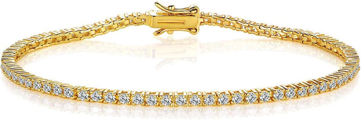 Gemsme 2.0MM Tennis Bracelet for Women and Men, 18K Yellow Gold Plated Round 2mm Cubic Zirconia Classic Tennis Bracelet