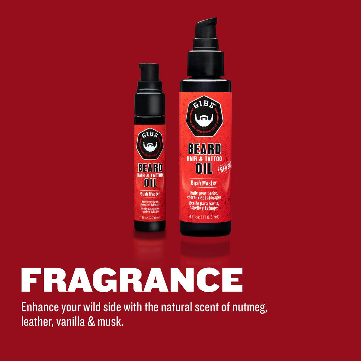 GIBS Grooming Bush Master Beard, Hair & Tattoo Oil- All-Natural with Nutmeg, Leather, Vanilla & Musk Scent- Softens & Strengthens Beard Growth, Moisturizes Skin, 4 Oz.