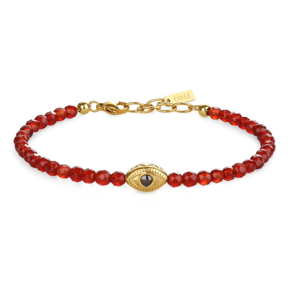 COAI Red Carnelian Bracelet for Women, Crystal Beads Dainty Evil Eye Bracelet for Women 4mm