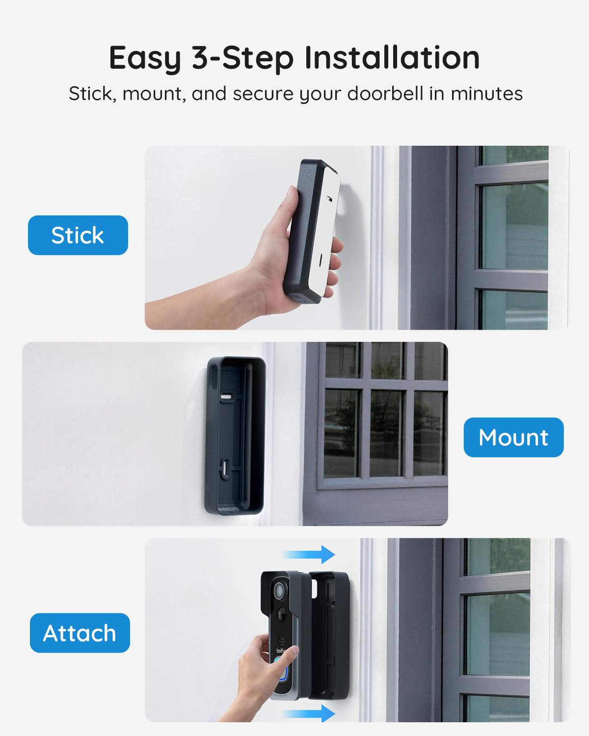 BOIFUN Video Doorbell Camera Wireless – No Subscription Required, 2K HD, 166° Wide View, HDR Night Vision, Motion Alerts, Two‑Way Audio & Battery Video Doorbell with Chime, 2.4 GHz Wi‑Fi Only