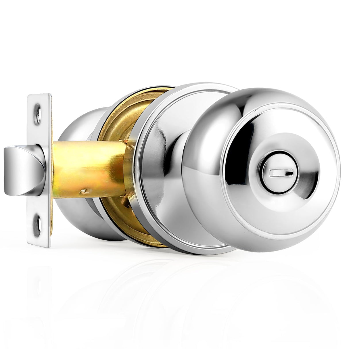 Probrico Polished Chrome Privacy Door Knob, Interior Door Lock for Bathroom Bedroom, Keyless Round Ball Knob Handle, Thumb-Turn Locking, 1 Pack