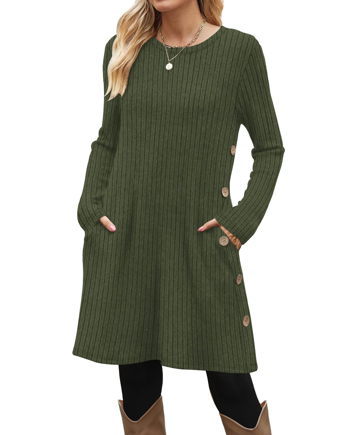 OFEEFAN Long Sleeve Sweater Dress for Women Holiday Dresses for Women Christmas Green XL