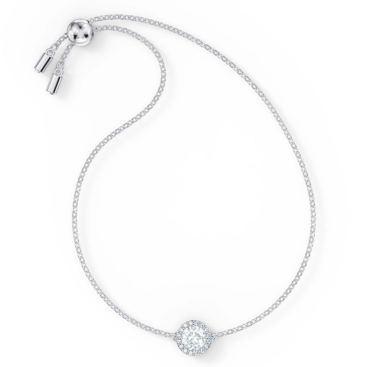 Swarovski Una Angelic Bracelet with Clear Crystals on a Rhodium Plated Chain with a Bolo Style Adjustable Closure