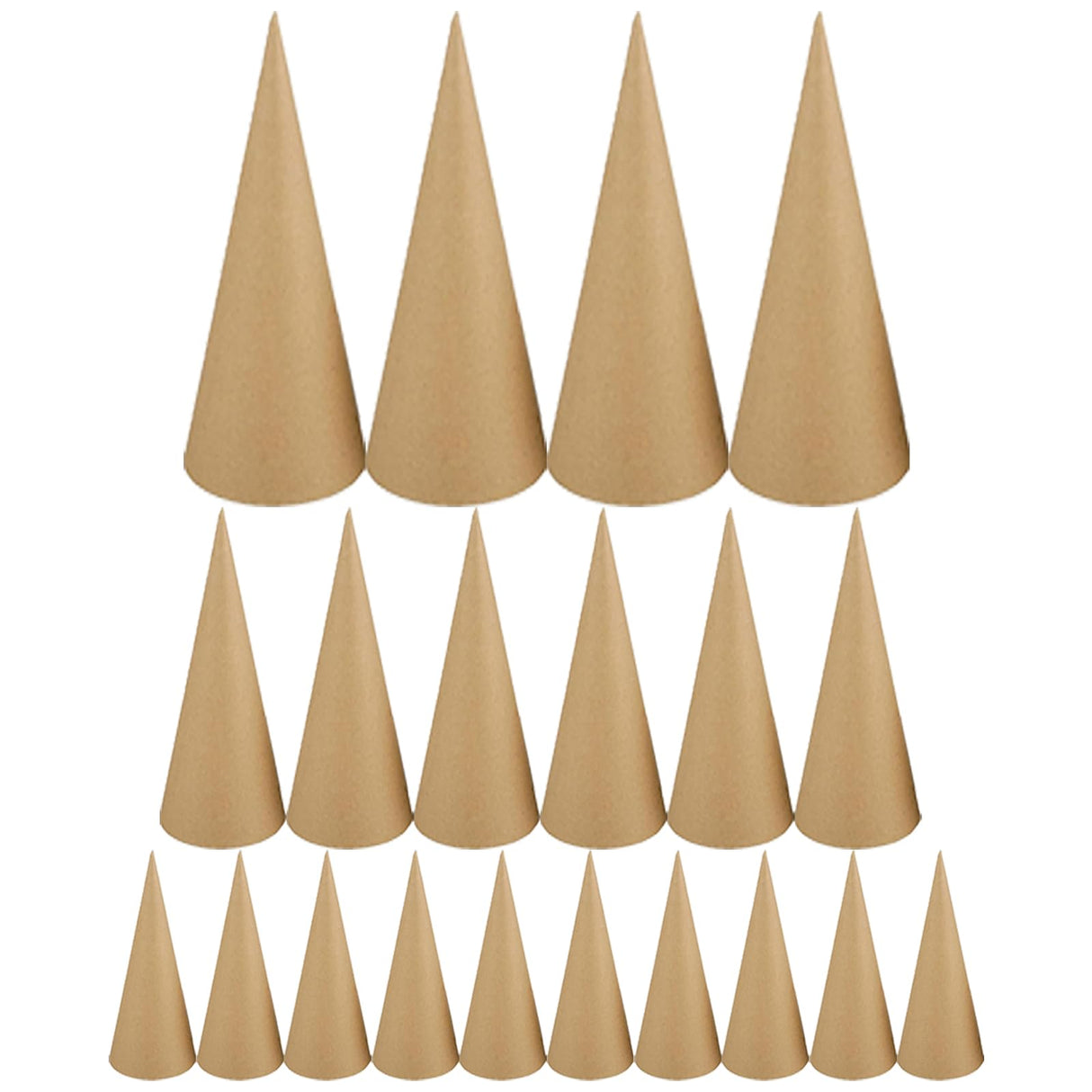 Crafjie 20PCS Paper Mache Cones Open Bottom Variety Pack Set of 4pcs 13.75x5, 6pcs 10x4, 10pcs 5.9x2.75 in, Paper Cone for DIY Art and Crafts Projects, Christmas Gnomes Christmas Tree, Halloween Decor