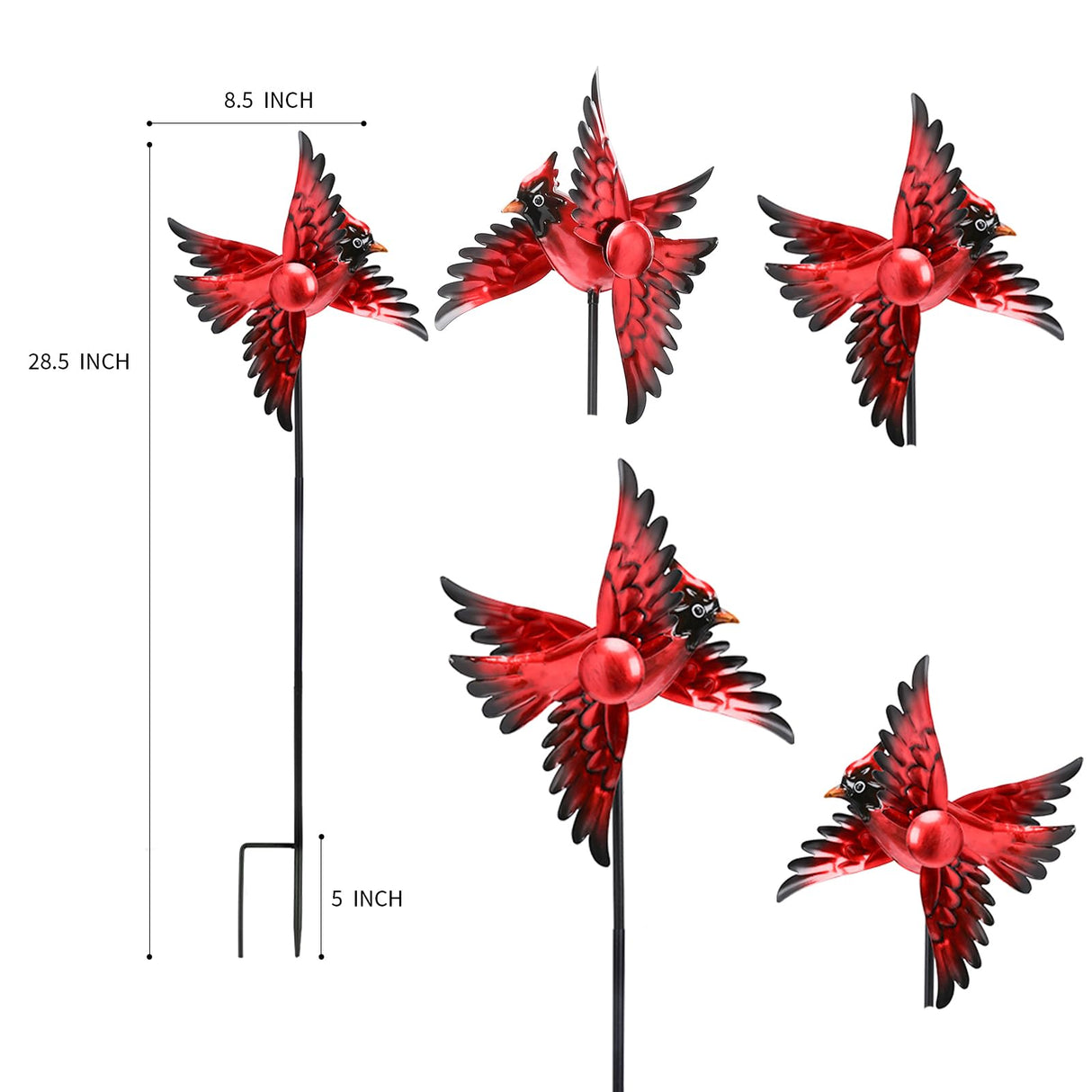 MUMTOP Cardinal Wind Spinner Outdoor, 2 Pack Metal Red Birds Windmill for Yard Art, Garden Decor
