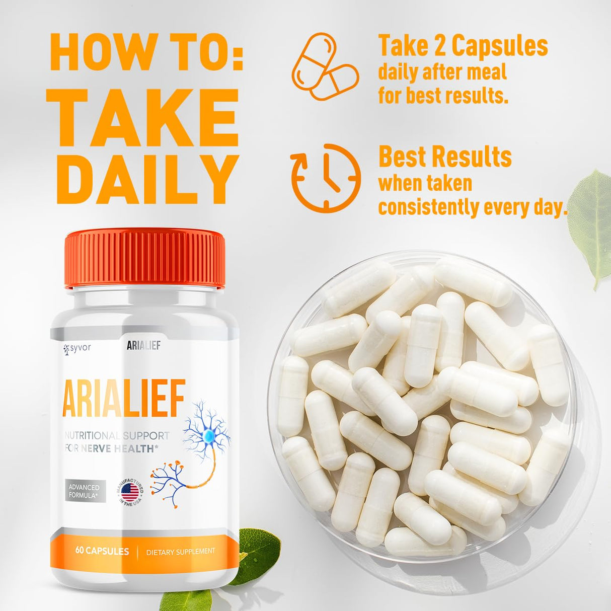 (2 Pack) Arialief Capsules for Nerve Health, Official Arialief Supplement Pills for Lasting Support, Aria LIEF PrimePalm for Sciatica, Aria Leaf Advanced Nerve Pill Natural Ingredients (120 Capsules)