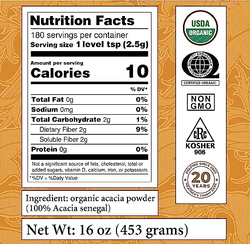 Heather's Tummy Fiber Organic Acacia Senegal for IBS, 16 Ounce Pouch