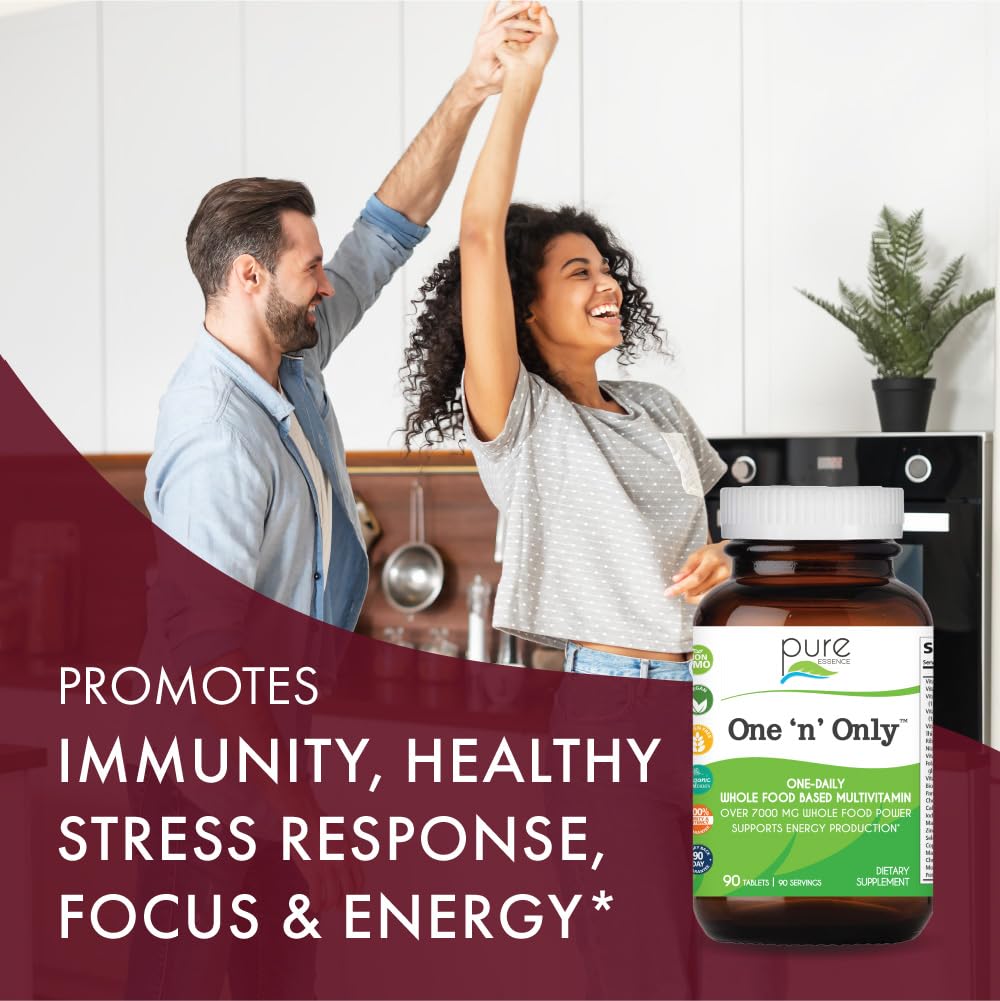 One n Only Whole Food Multivitamin by Pure Essence - Super Energetic Once a Day with Superfoods, Minerals, Enzymes, Vitamin D, D3, B12, Biotin - 90 Tablets