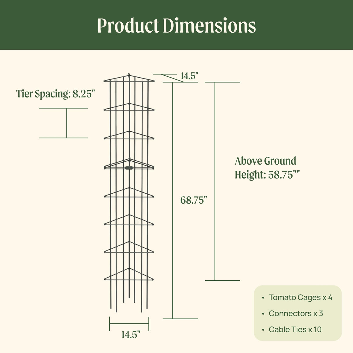 Vego 3-Panel Tomato Cage for Garden & Pots, Rust-Resistant Tomato Stakes Plant Cage Trellis Support for Climbing Vegetables Plants- 11.5" Triangle 4 Pack