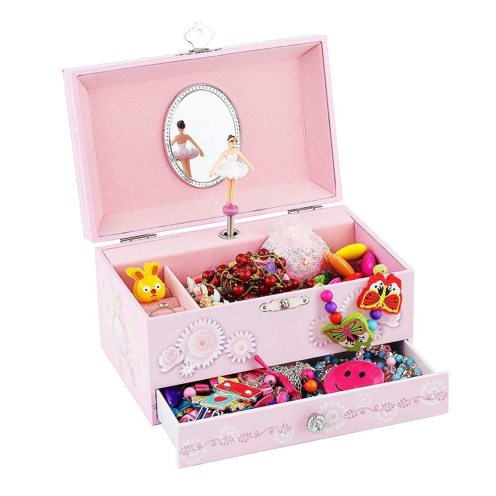 RR ROUND RICH DESIGN Kids Musical Jewelry Box for Girls Pink