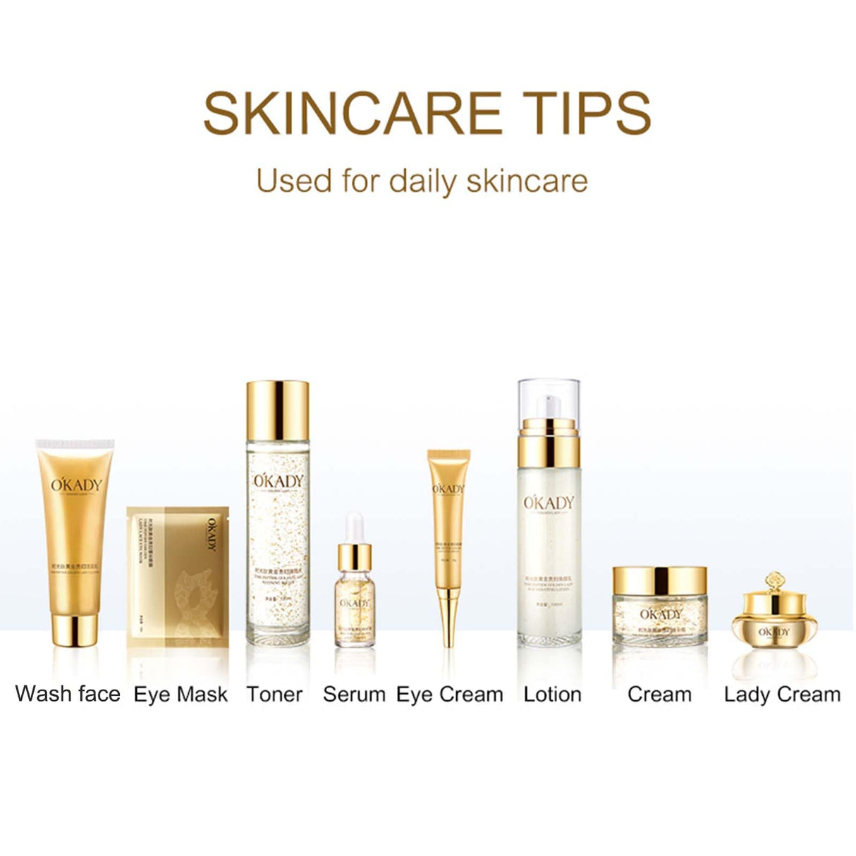 OKADY skincare set Anti Aging Skin 10-piece Daily Care Routine Kit With Vitamin C and Peptides Eye Mask Toner Serum Eye Cream Lotion Lady Cream Gifts sets for Valentine's Day