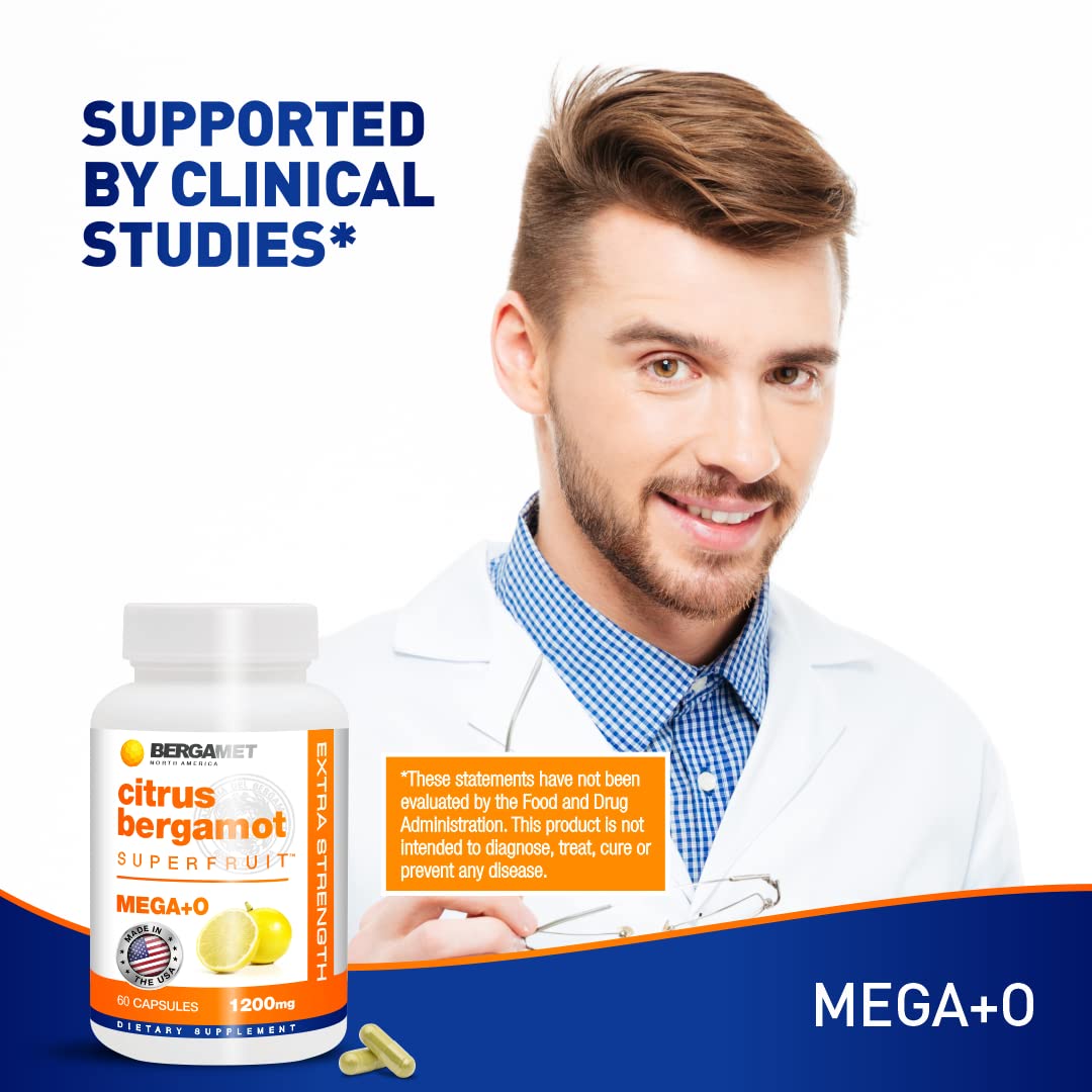 BergaMet Citrus Bergamot Supplement, 170:1 Extract, 1200mg per Serving, 80% Polyphenols, Italian Citrus Bergamot Supplement for High Cholesterol, 120 Capsules, 2 Months, Made in The USA
