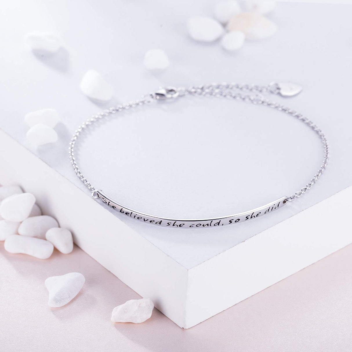Billie Bijoux Graduation Gifts 925 Sterling Silver Women Engraved Inspirational Adjustable Bracelet “She Believed She Could So She Did” Friendship Gifts (A-silver)