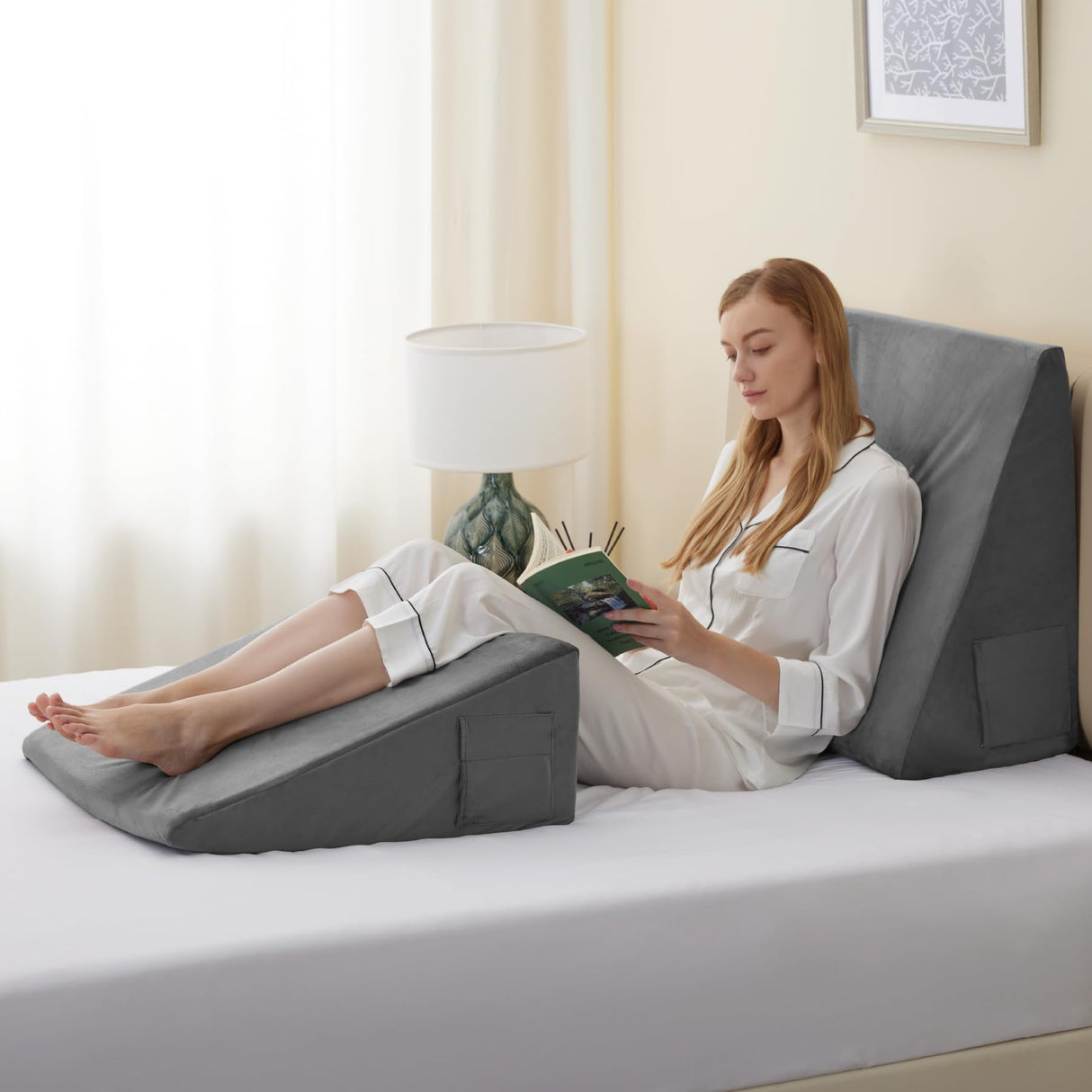 Bedluxe Bed Wedge Pillow for Sleeping, 10 Inch Memory Foam Wedge Pillow Post Surgery, Triangle Pillows Wedge, Elevated Support Pillows for Sleeping, Acid Reflux & Snoring - Removable Washable Cover