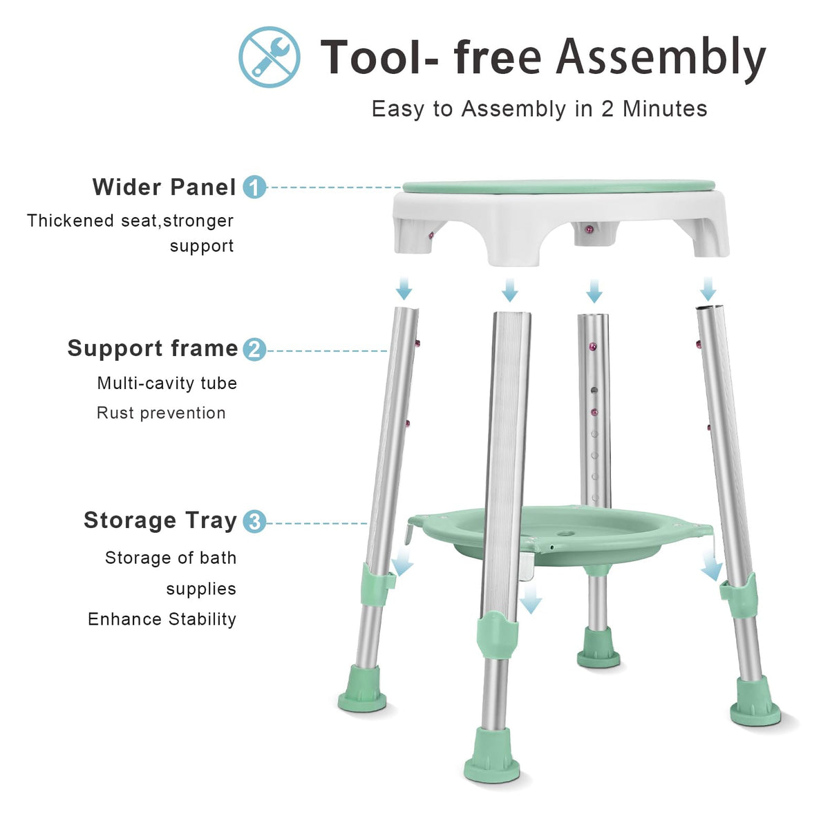 Shower Chair for Inside Shower, FSA/HSA Eligible Swivel Shower Stool 350lbs, Adjustable Tub Chair and Bathroom Stool with Storage Tray for Seniors, Elderly, Bath Handicap & Disabled
