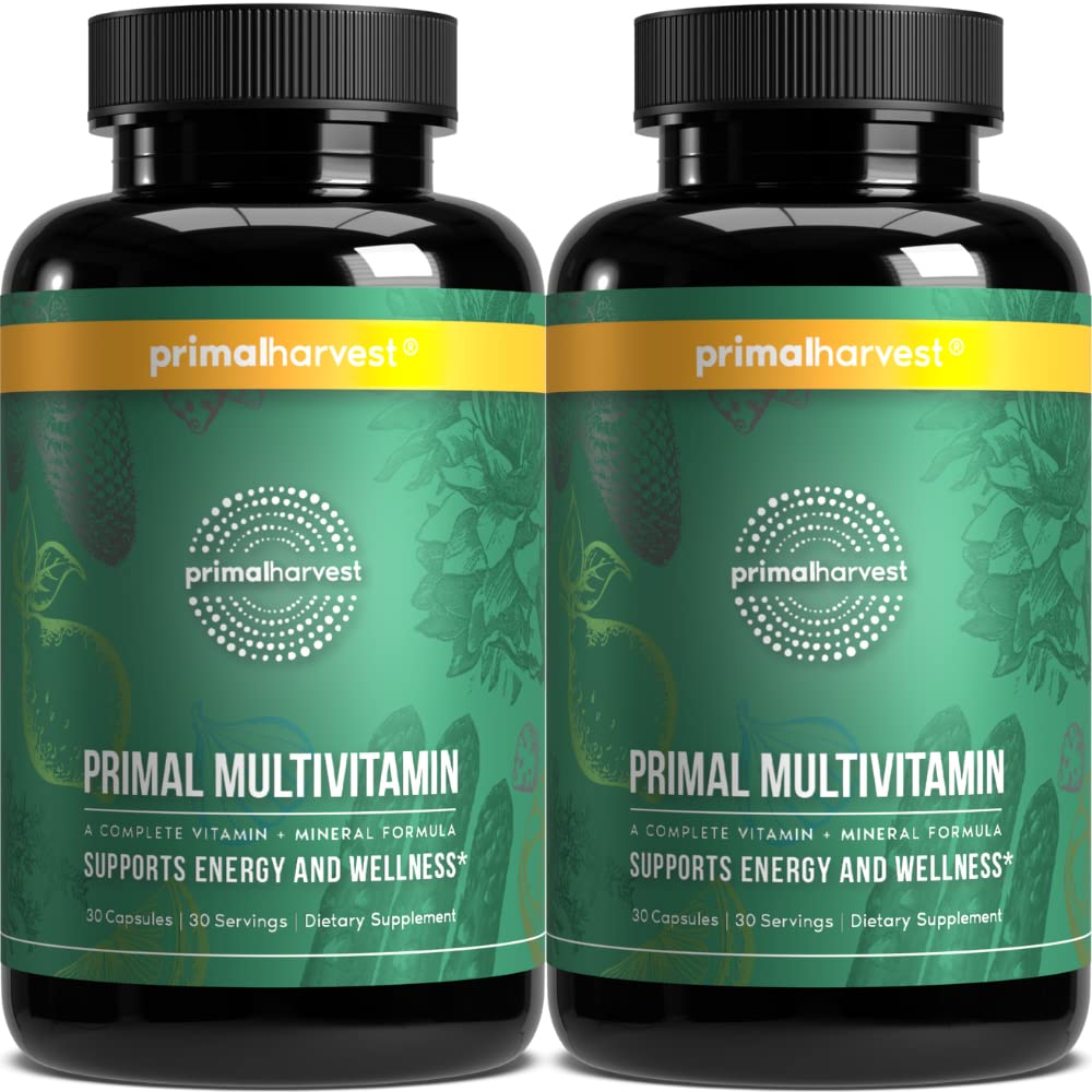 Primal Harvest 2 Pack, Multivitamin for Women and Men Vitamin A, Vitamin C, Vitamin D and E, Vitamin B12, B6, Biotin, Zinc Supplements, 60 Capsules