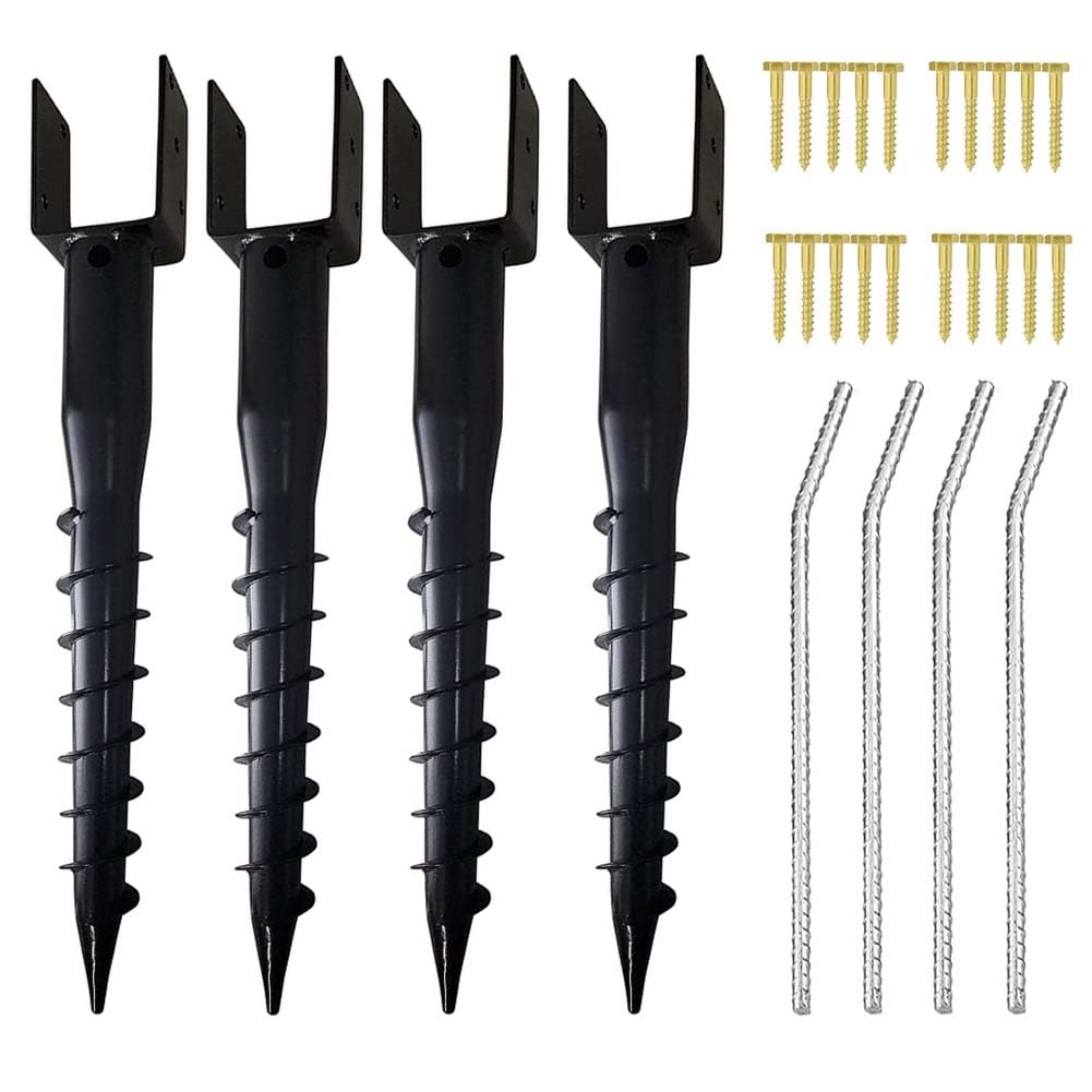 4 x 4 No-Dig Ground Anchor Post Holders, 27" Screw-in Stakes, 4 Pack