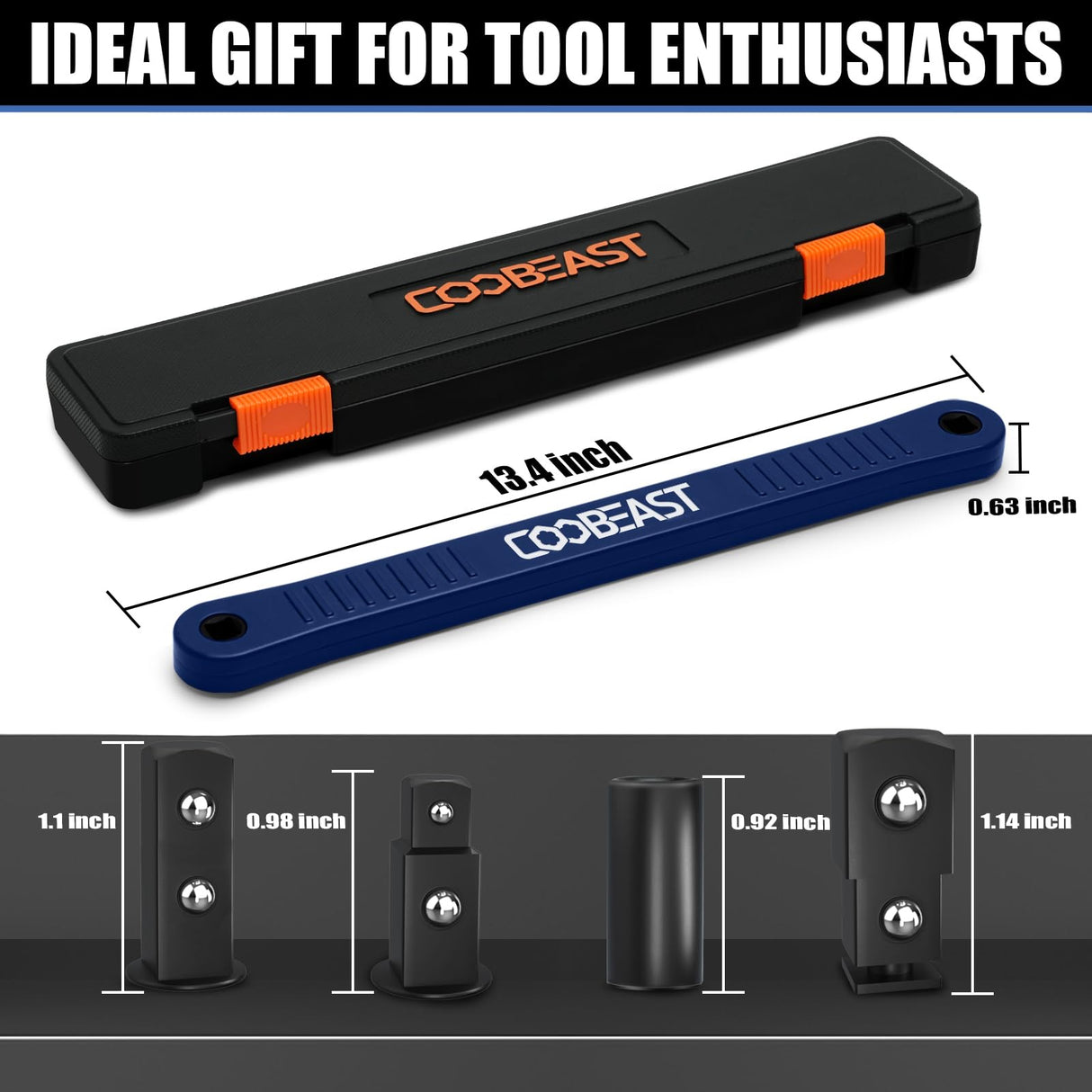 coobeast Offset Extension Wrench Impact Ready Socket Wrench Extender Tool with Versatile 1/4", 3/8", and 1/2" Square Drive Adapters, Universal Extensions Wrench for Small Place